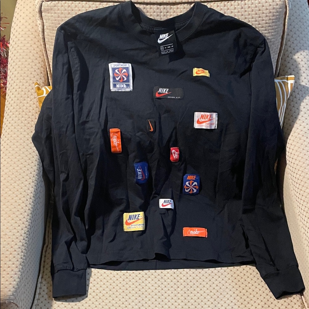 Rare Nike Black Shirt with Colorful Bike Logo Patches
